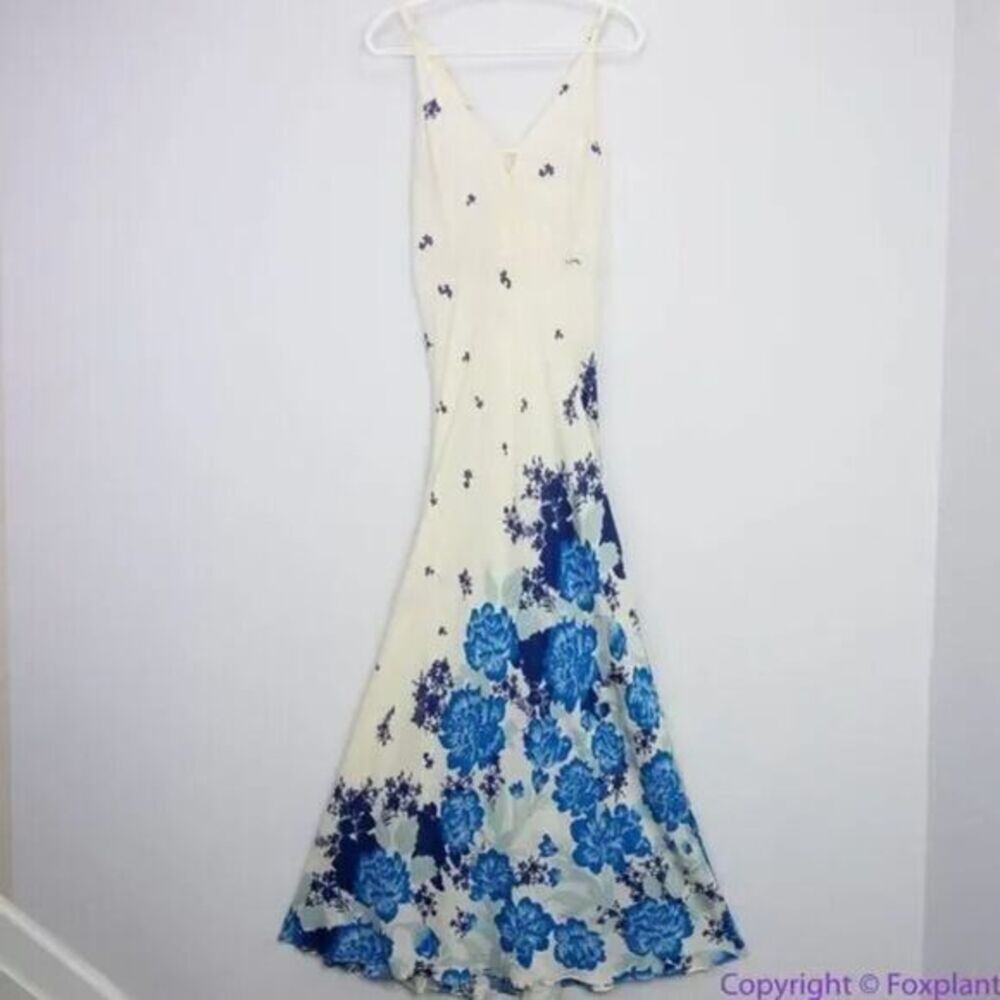 New! Free People Get To‎ You Printed Maxi Dress Ivory Blue, L - Picture 2 of 16